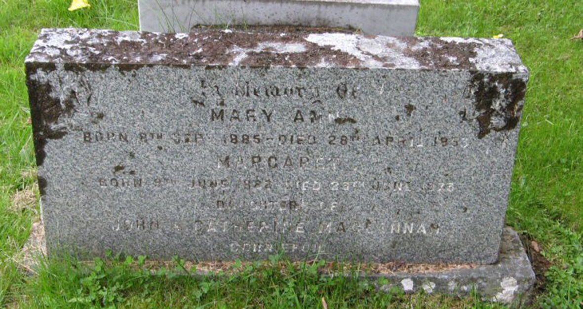 Photo of headstones/Mary Ann MacLennan died 1953 MI Milton, Strathconon